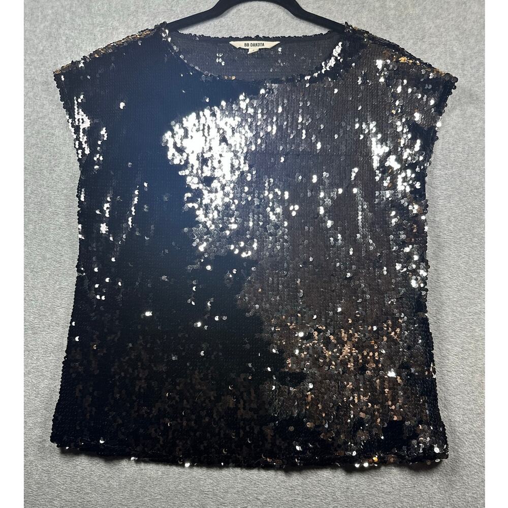 BB Dakota Blouse Top Women's Small Black Sequin Cap Sleeve Sparkly Party Shirt